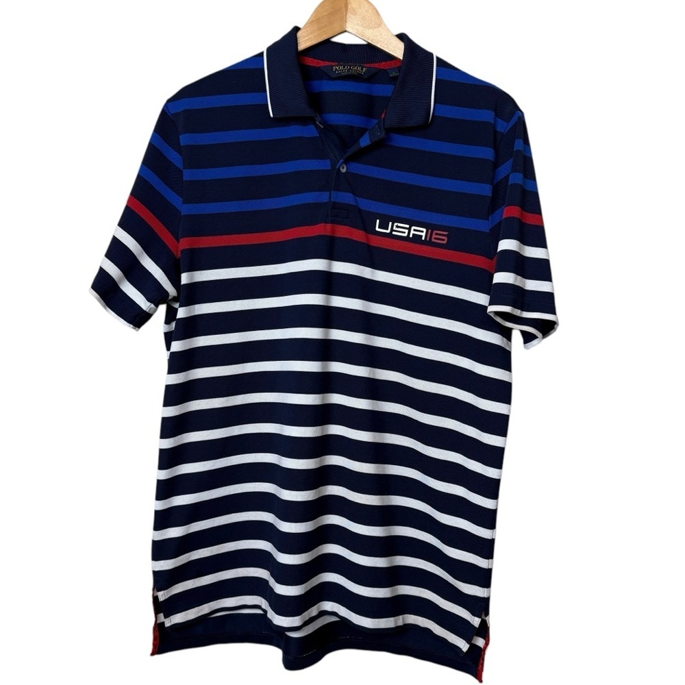 Ralph Lauren Polo Golf Performance USA 16 SS Stripe Collared Shirt Men's L